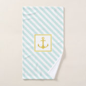 Nautisch Mint Blue Stripe Faux Gold Glitter Anchor Handdoek (Handdoek)