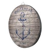 Nautisch Monogram Anker Beige Hout Dartbord (Voorkant Rechts)
