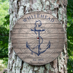 Nautisch Monogram Anker Beige Hout Dartbord