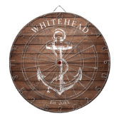 Nautisch Monogram Anker Bruin Hout Dartbord (Voorkant)