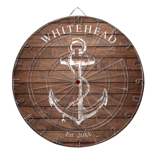 Nautisch Monogram Anker Bruin Hout Dartbord (Voorkant)