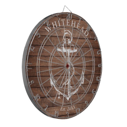 Nautisch Monogram Anker Bruin Hout Dartbord (Voorkant Links)
