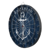 Nautisch Monogram Anker Marine Blauw Hout Dartbord (Voorkant Rechts)