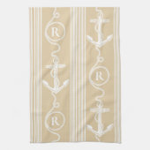 Nautisch monogram Anker met Rope Zand Kleur Theedoek (Verticaal)