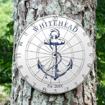 Nautisch Monogram Anker Wit Dartbord<br><div class="desc">Gepersonaliseerd nautisch ankerontwerp. Geweldig voor een familiereünie,  bruiloft of familiegeschenk.</div>