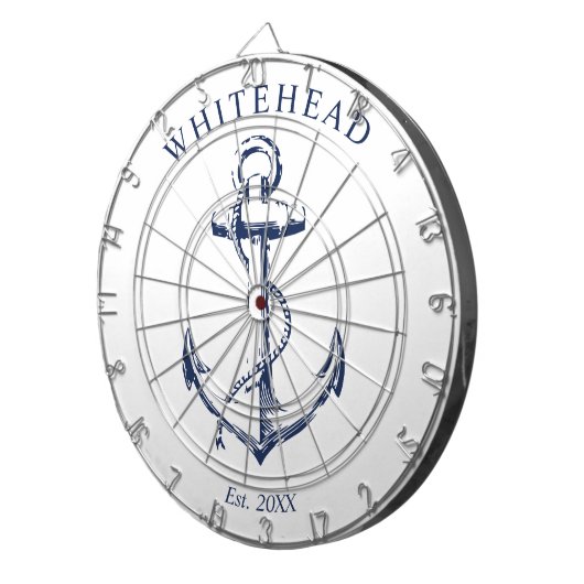 Nautisch Monogram Anker Wit Dartbord (Voorkant Rechts)