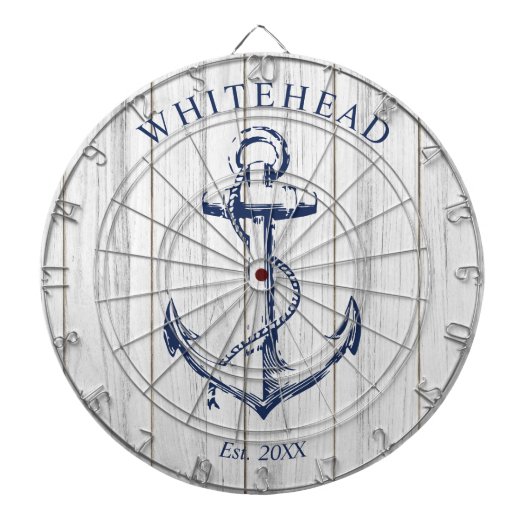 Nautisch Monogram Anker Wit Hout Dartbord (Voorkant)
