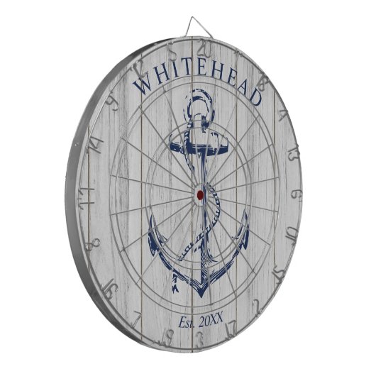 Nautisch Monogram Anker Wit Hout Dartbord (Voorkant Links)