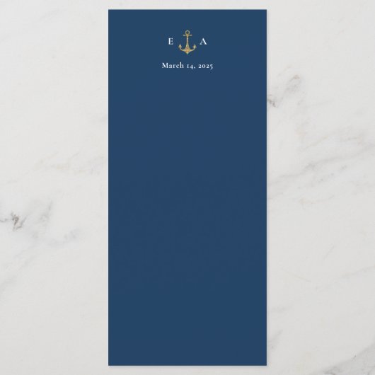 Nautisch Monogram Goud en Blauw Huwelijk Menu (Achterkant)