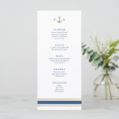Nautisch Monogram Goud en Blauw Huwelijk Menu (Staand voorkant)