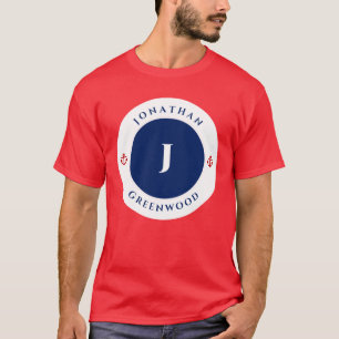 Nautisch Monogram Marine Blauw Rood Anker Cirkel T-shirt