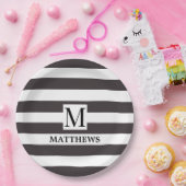 Nautisch Monogram Marine Blauwe Strepen Familienaa Papieren Bordje (Feest)