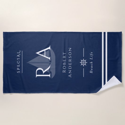 nautisch monogram marine strandlaken (Voorkant)
