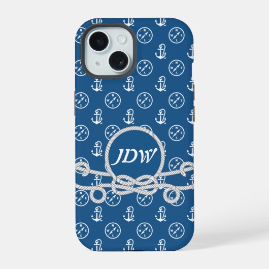 Nautisch Monogram Mobiele Telefoon Case iPhone 15 Case (Achterkant)