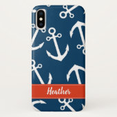 Nautisch monogram Navy Anchors Pattern Case-Mate iPhone Case (Achterkant)