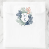 Nautisch Monogram Ocean Beach Marine Wedding Vierkante Sticker (Tas)