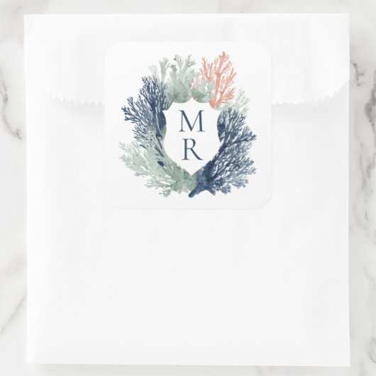 Nautisch Monogram Ocean Beach Marine Wedding Vierkante Sticker (Tas)
