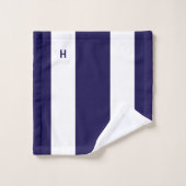 Nautisch monogram op marineblauw & wit gestreept bad handdoek (Wasdoekje)