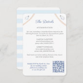 Nautisch Monogram QR Code Trouwdetails Informatiekaartje (Voorkant / Achterkant)