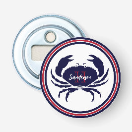 Nautisch monogram rode marine witte krab button flesopener