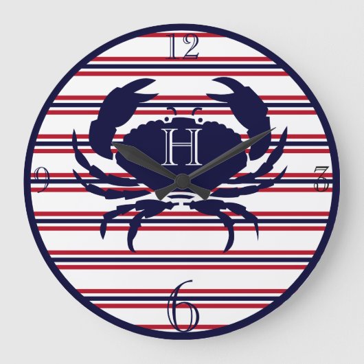 Nautisch monogram rode marine witte krab grote klo klok (Voorkant)