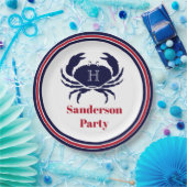 Nautisch monogram rode marine witte krab papieren bordje (Feest)