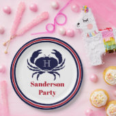 Nautisch monogram rode marine witte krab papieren bordje (Feest)