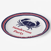 Nautisch monogram rode marine witte krab papieren bordje (Gekanteld)