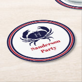 Nautisch monogram rode marine witte krab ronde kartonnen onderzetter (Gebogen)