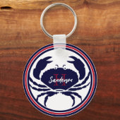 Nautisch monogram rode marine witte krab sleutelhanger (Achterkant)
