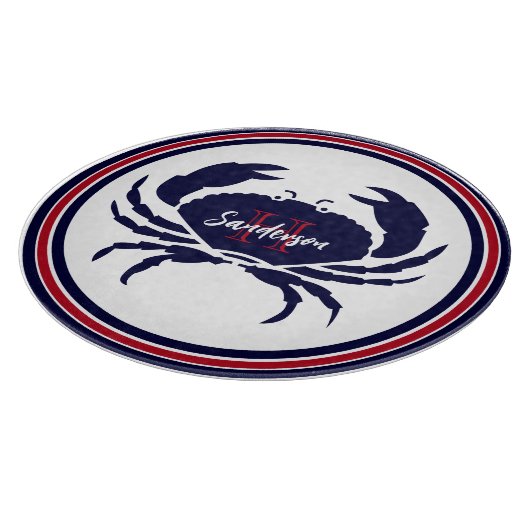 Nautisch monogram rode marine witte krab snijplank (Hoek)
