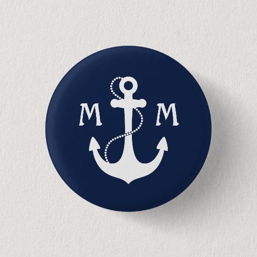 Nautisch monogram ronde button 3,2 cm (Voorkant)