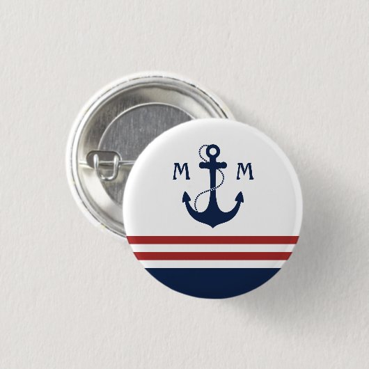 Nautisch monogram ronde button 3,2 cm (Voorkant /achterkant)