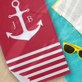 Nautisch Monogram Rood Wit Streepanker Strandlaken