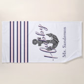 Nautisch Monogram Roze en Navy Blue Anker Strandlaken (Voorkant)