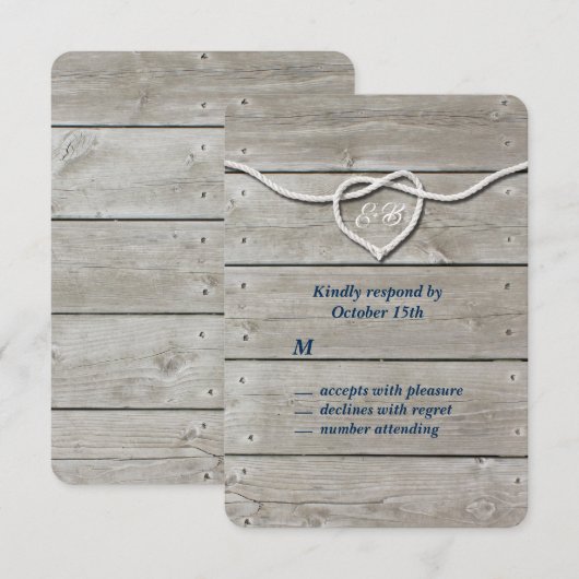 Nautisch monogram RSVP Kaartje (Voorkant / Achterkant)