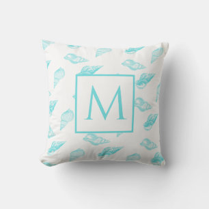 Nautisch monogram Seashell Shells Aqua Blauwgroen  Buitenkussen