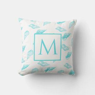 Nautisch monogram Seashell Shells Aqua Blauwgroen  Kussen