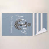 Nautisch Monogram Stoffig Blauw Bloemen Anker Stra Badhanddoek (Badhanddoek)
