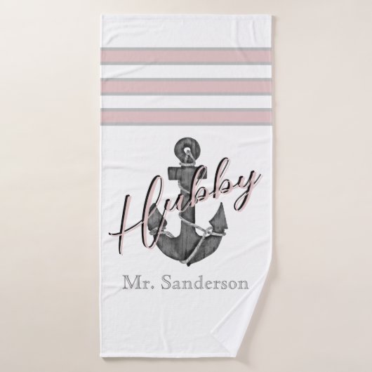 Nautisch Monogram Stoffig Roos Roze Bloemen Anker Badhanddoek (Badhanddoek)