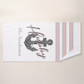 Nautisch Monogram Stoffig Roos Roze Bloemen Anker Badhanddoek (Badhanddoek)