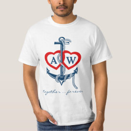 Nautisch monogram Valentijnsdag t-shirt voor anker