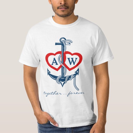 Nautisch monogram Valentijnsdag t-shirt voor anker (Voorkant)
