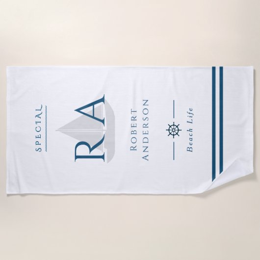 Nautisch Monogram Witte Strandlaken (Voorkant)