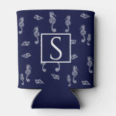 Nautisch monogram Zeepaardenschelp Navy Blue White Blikjeskoeler (Achterkant)