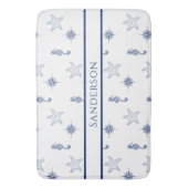 Nautisch monogram Zeepaardje Zeesterren Marine Bla Badmat (Voorkant Verticaal)