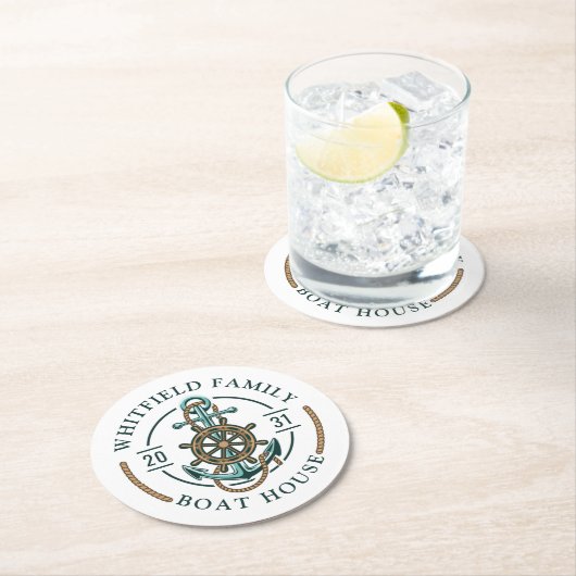 Nautisch motorwiel en hellingsfamilie ronde kartonnen onderzetter (Insitu)