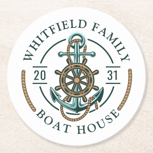 Nautisch motorwiel en hellingsfamilie ronde kartonnen onderzetter (Voorkant)