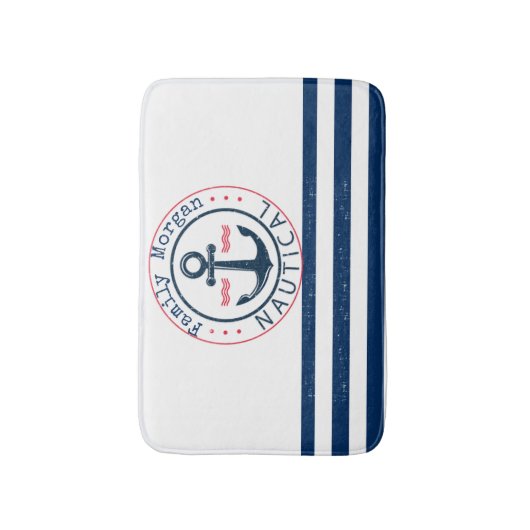 Nautisch, naam van de boot, blauwe strepen van de  badmat (Voorkant Verticaal)