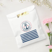 Nautisch, naam van de boot, blauwe strepen van de  bedankzakje (Gezegeld)